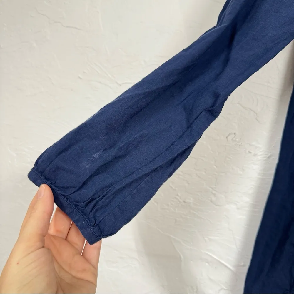 Lucky Brand Navy Blue Eyelet Blouse Womens L Boho Peasant Crochet Long Sleeve - Image 12