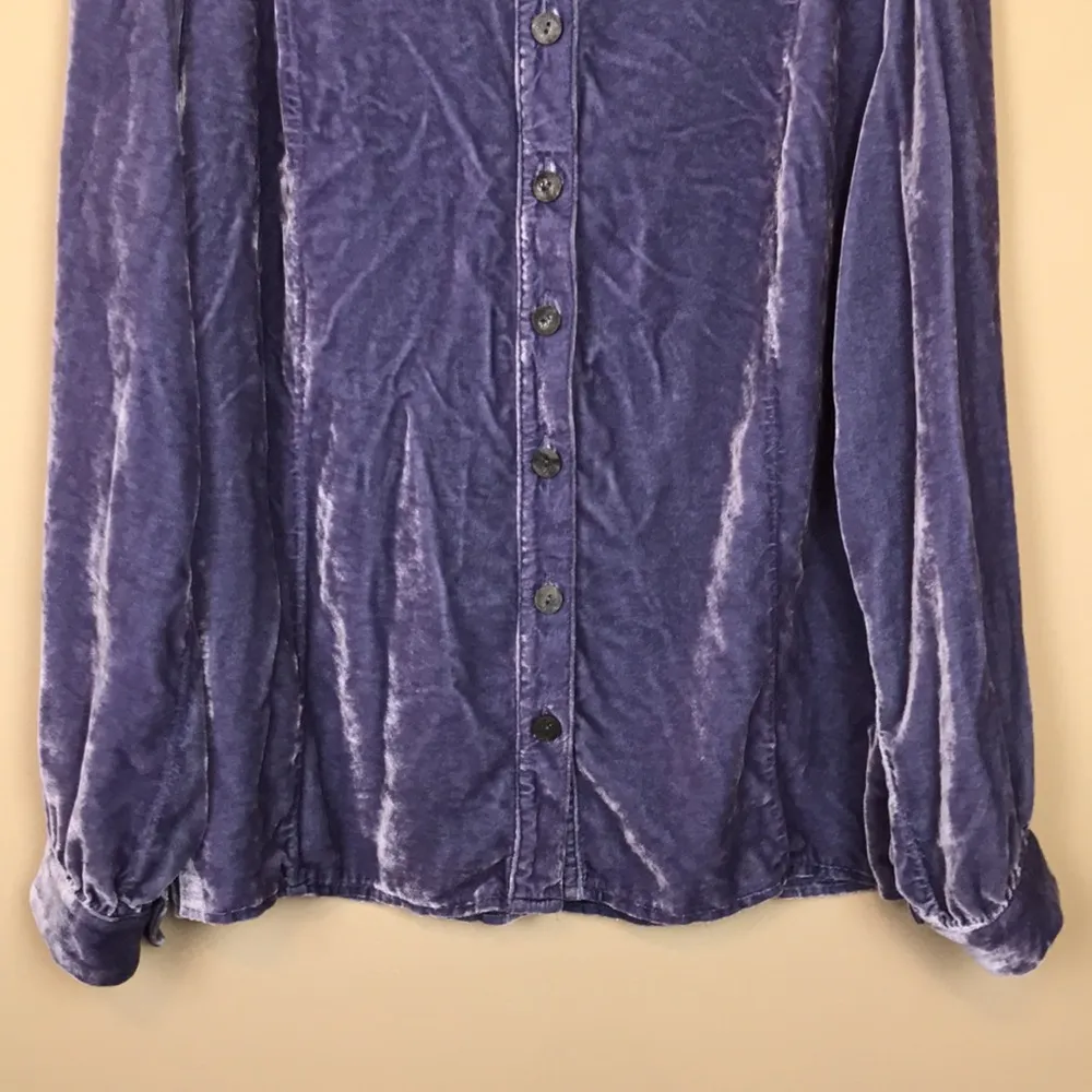 J. Jill Women’s Silk Blend Velvet Purple Button-Up Long Sleeve Blouse - Image 3