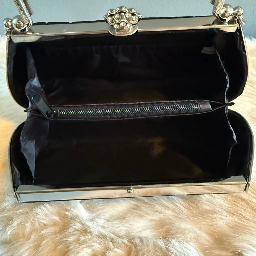 Satin Silver Fleck Formal Evening Bag Black - Image 6