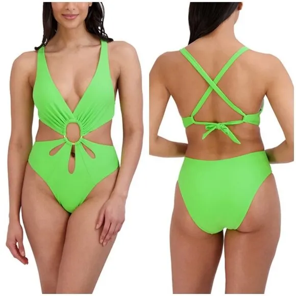 💕BCBGMAXAZRIA💕 Plunge Cutout Monokini Swimsuit ~ Lime Green XL NWT - Image 2