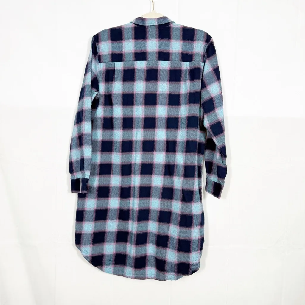 Wildfang The Essential Flannel Long Sleeve Shirt Dress Shacket Plaid Blue Pink Size M - Image 4