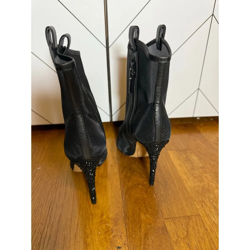 Karl Lagerfeld Womens 5 Black Paris Mesh Rhinestone Leather Zipper High Heels - Image 3