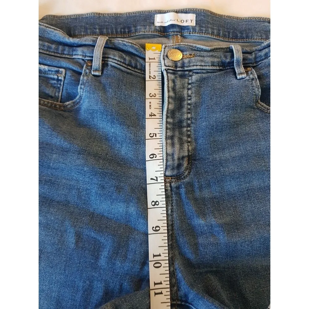 Jeans High Rise Blue Denim Slim Pockets Flare Crop Distressed Sz 32 Sz 14 - Image 13