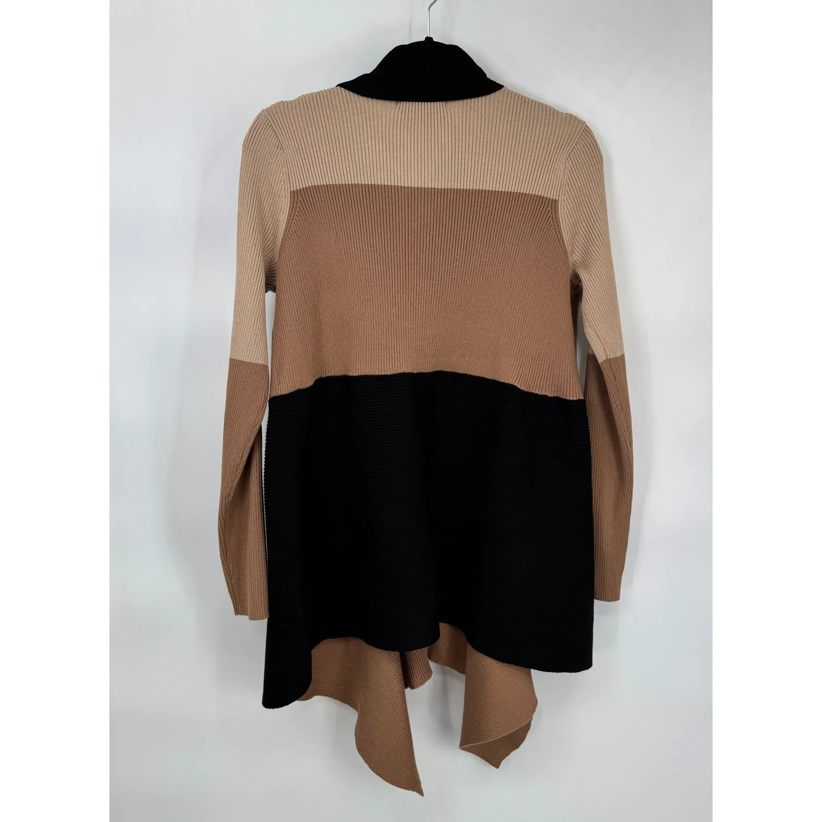 Magaschoni Colorblock Open Front Cardigan Sweater XL Brown Black NEW - Image 9