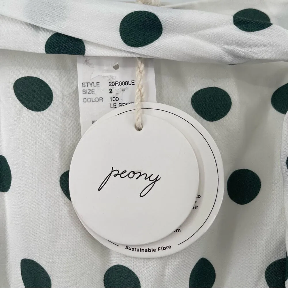 PEONY Le Spot Maxi Skirt SZ 2 Green Polka Dot Thigh High Slit eco - Image 7