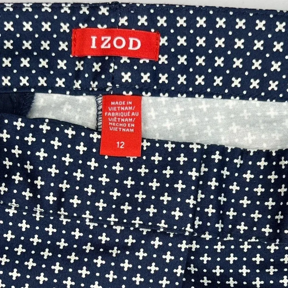Izod Athletic Cotton Spandex Sporty Golf Print Pattern Shorts Navy+ Wht - Image 3