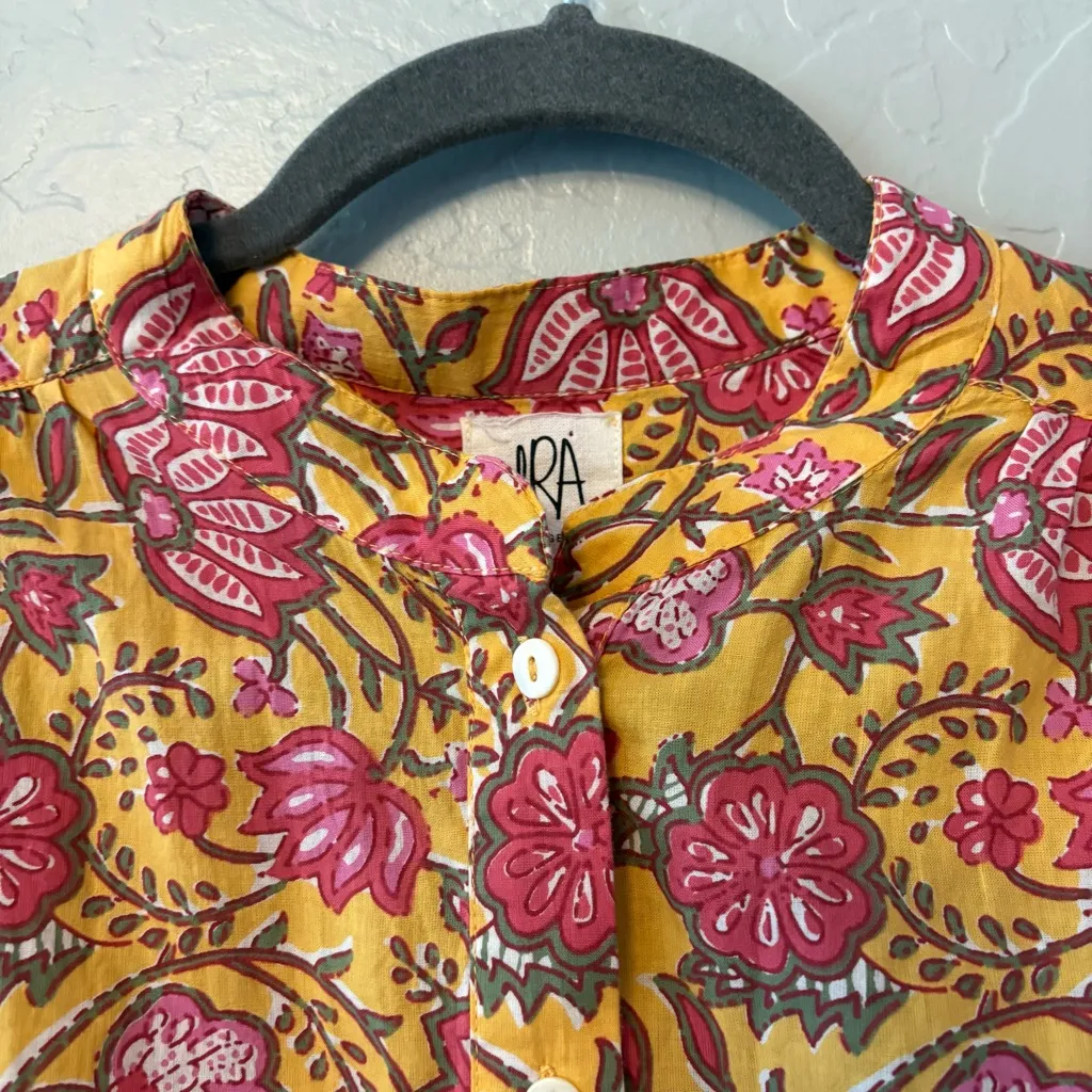 dRA Los Angeles Cassie yellow marigold floral print shirt dress size small - Image 4