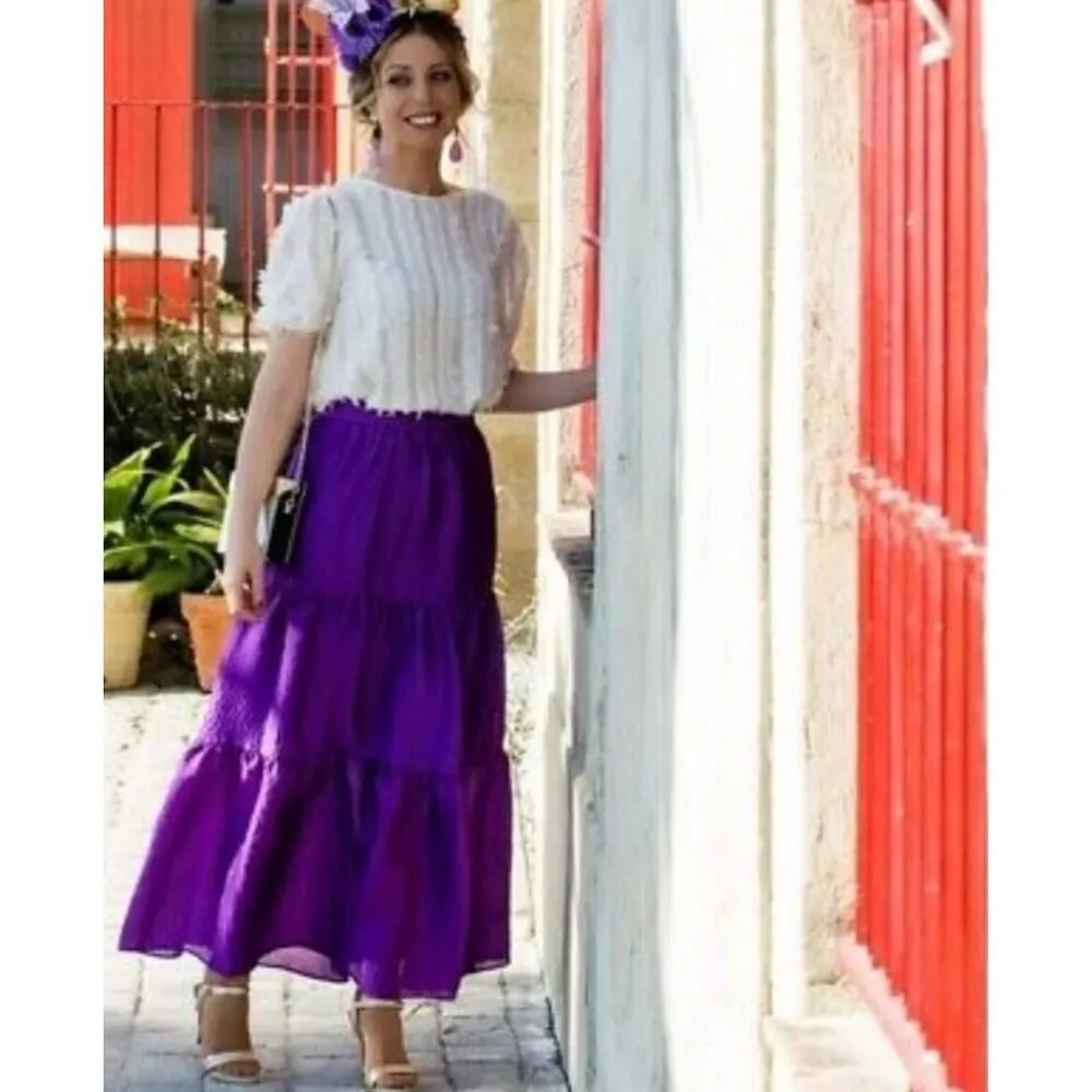 Zara Voluminous Purple Tiered Maxi Skirt Sz. XS - Image 4