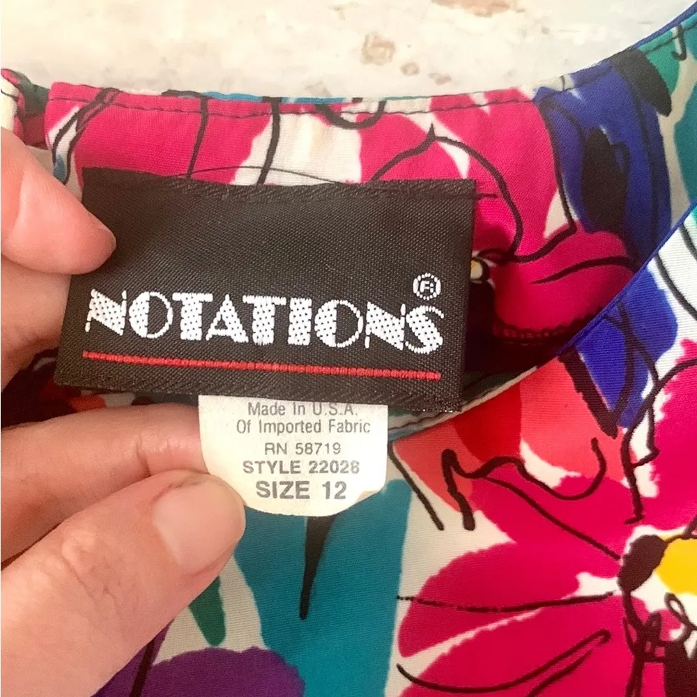 Women’s Size 12 Floral Top Notations Brand Pink Purple Blue Flowers Print Large - Image 3