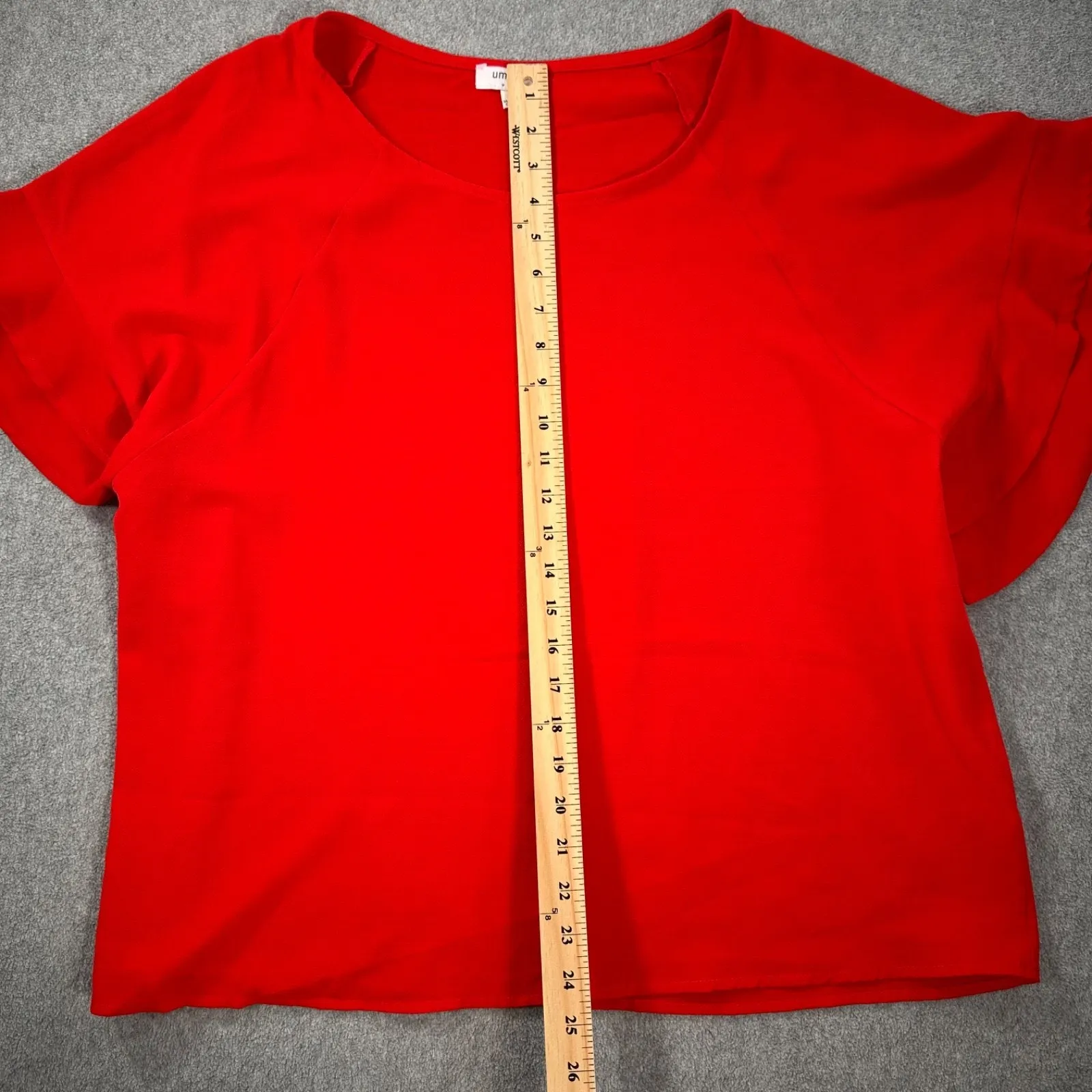 Umgee Red Short Sleeve Blouse Women's Large Tiered Bell Sleeve Textured - Image 5