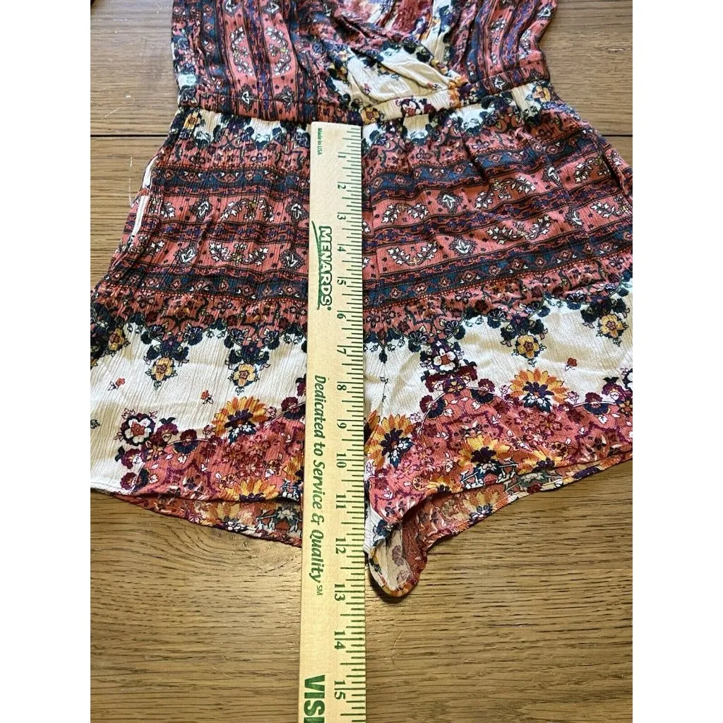 American Eagle Women XXS Paisley Boho Romper Bell Sleeve‎ Preppy Hippie Office - Image 9