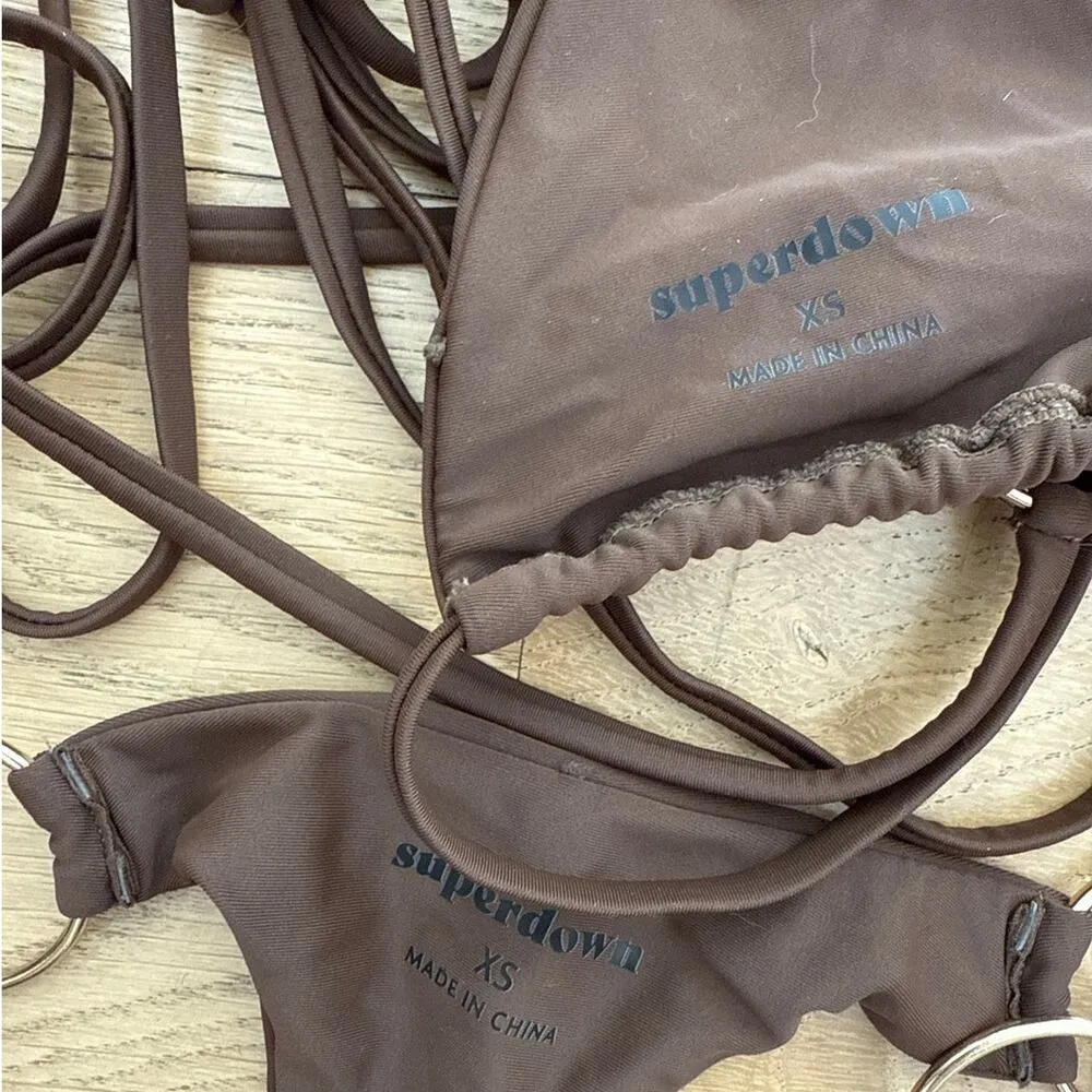 Superdown - Milada O Ring Bikini Top & O Ring Bottoms in Brown - Image 3