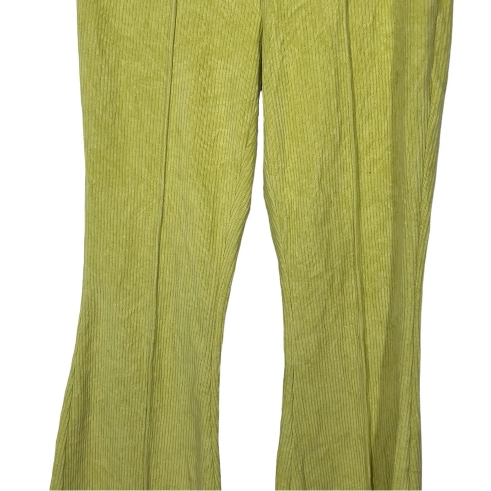 Aerie XS Chartreuse Rib Velour 70s Flare Pants | Retro Boho Wide Leg Trousers - Image 5