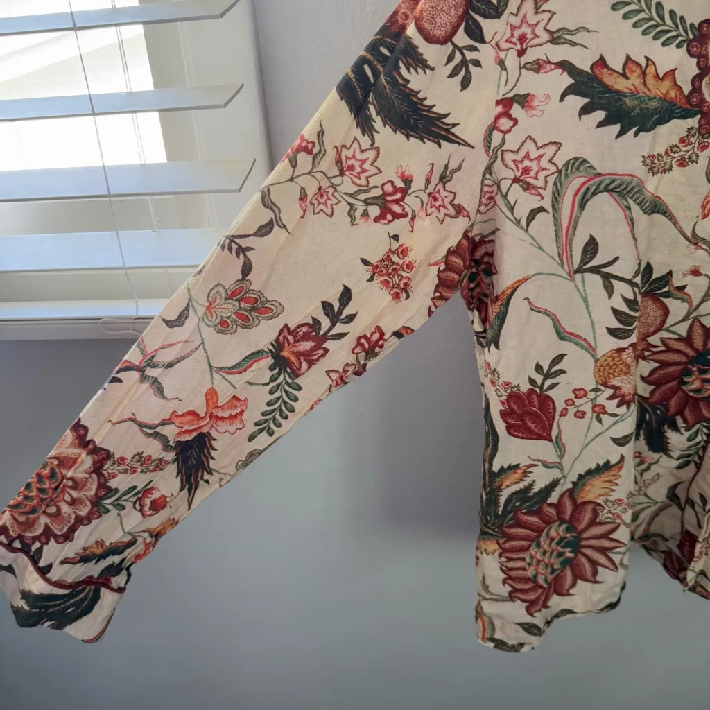 Ro’s Garden Large Floral Viola Pajama Shirt Long Sleeve Tan Red Fall Boho - Image 5