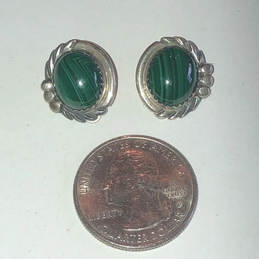 D Sterling Malachite Native American Indian Clip On Earrings Silver - Image 8
