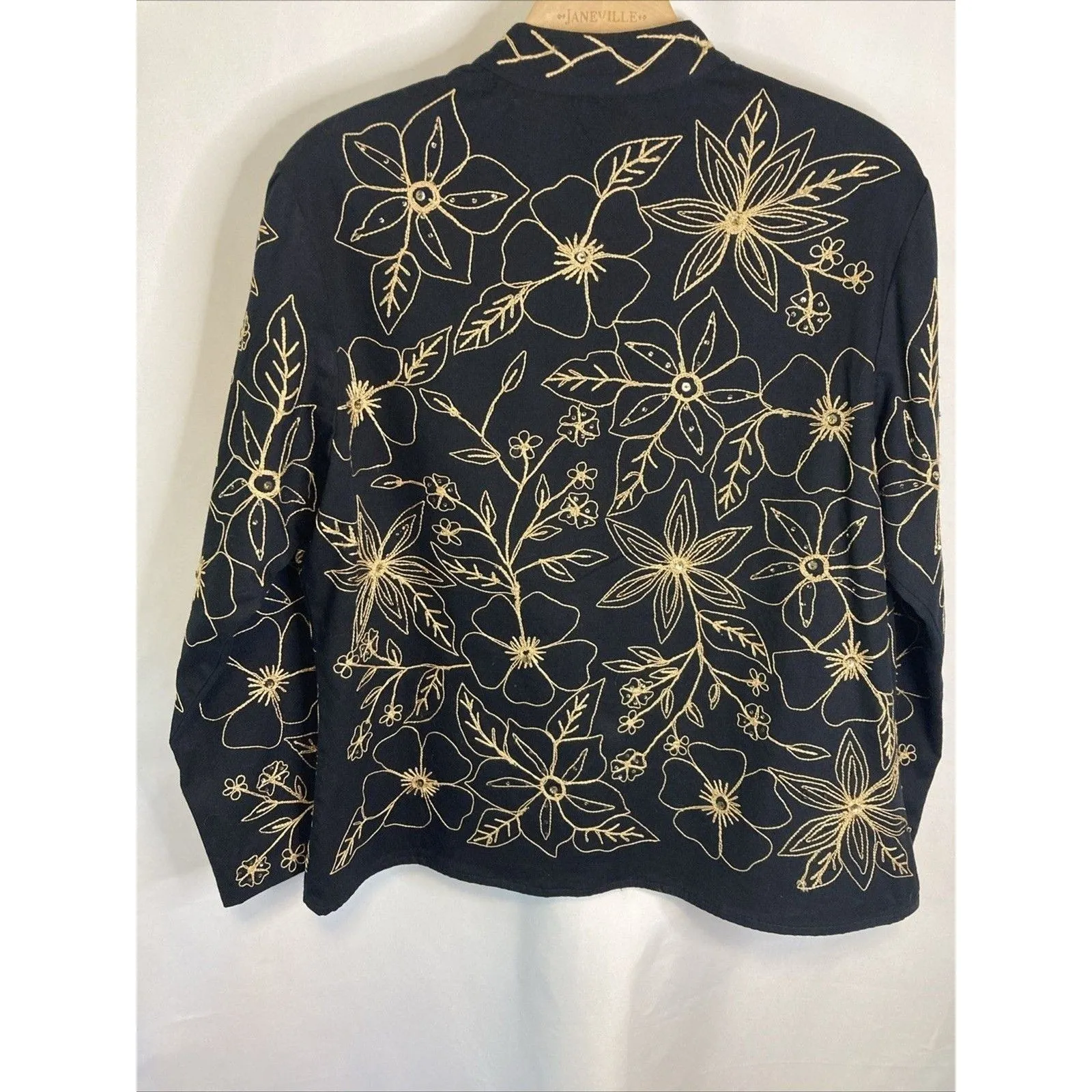 VTG Y2K New Direction Jacket M Floral Embroidered Black Gold Artsy Cottagecore - Image 5