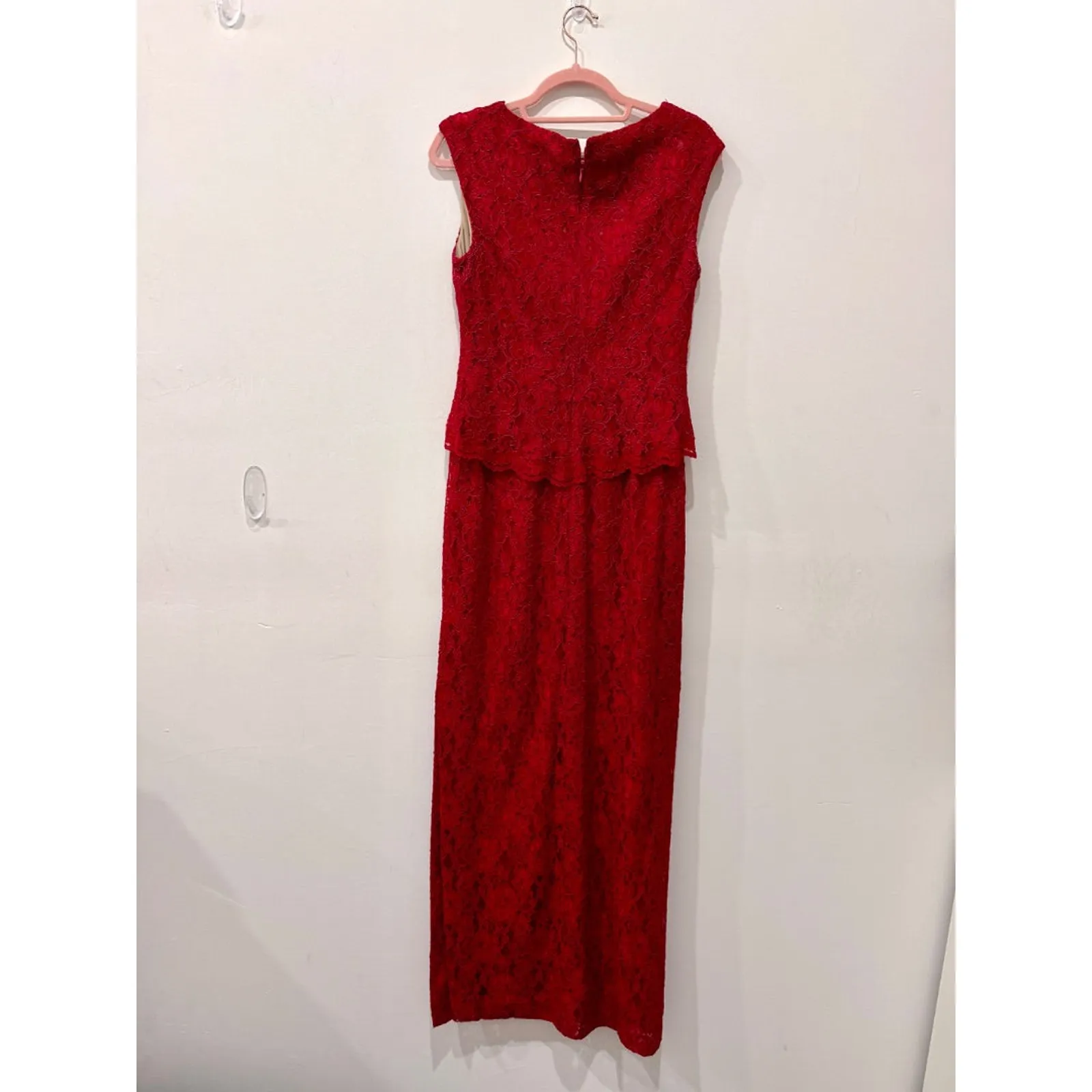 LAUREN Ralph Lauren Evening Lace Bodycon Ball Gown Maxi Dress Red Women's Size 6 - Image 3