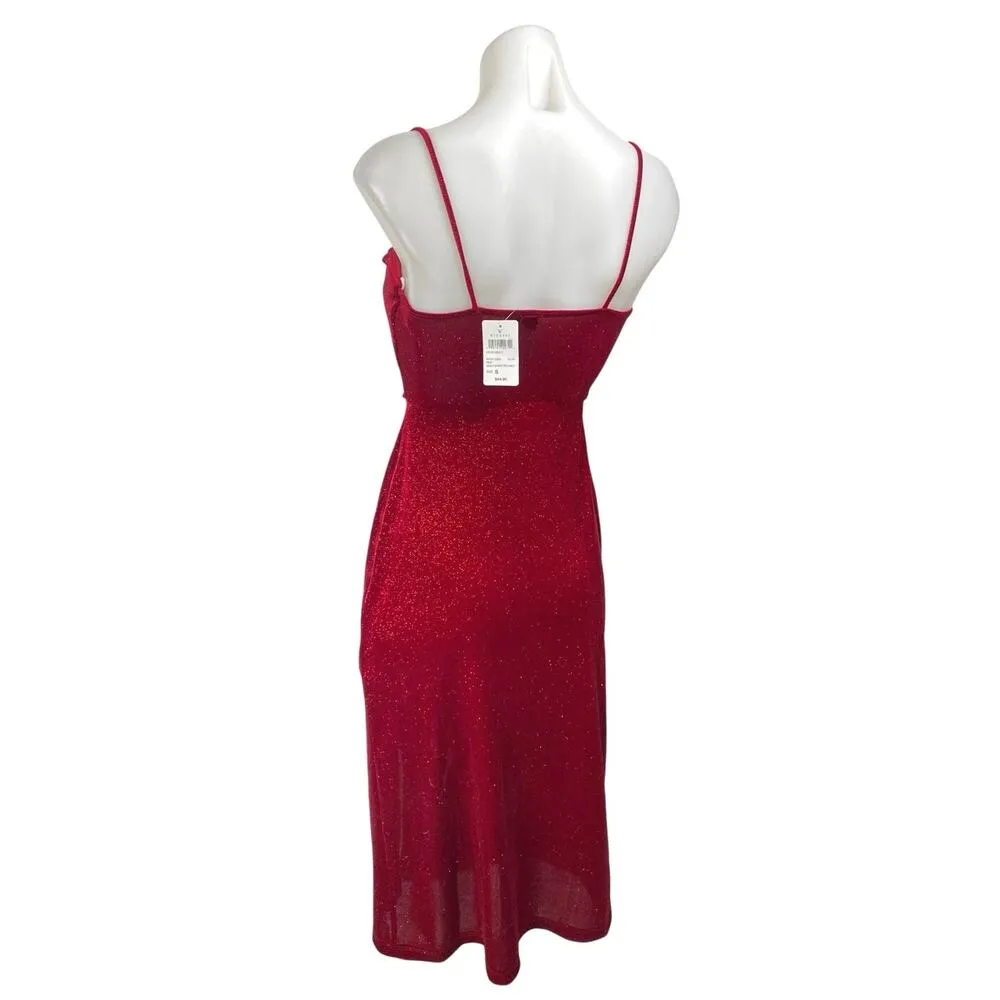 NEW Windsor Red Sleeveless Cowl Neck Glitter Cami Slit Tank Slip Midi Dress S - Image 3