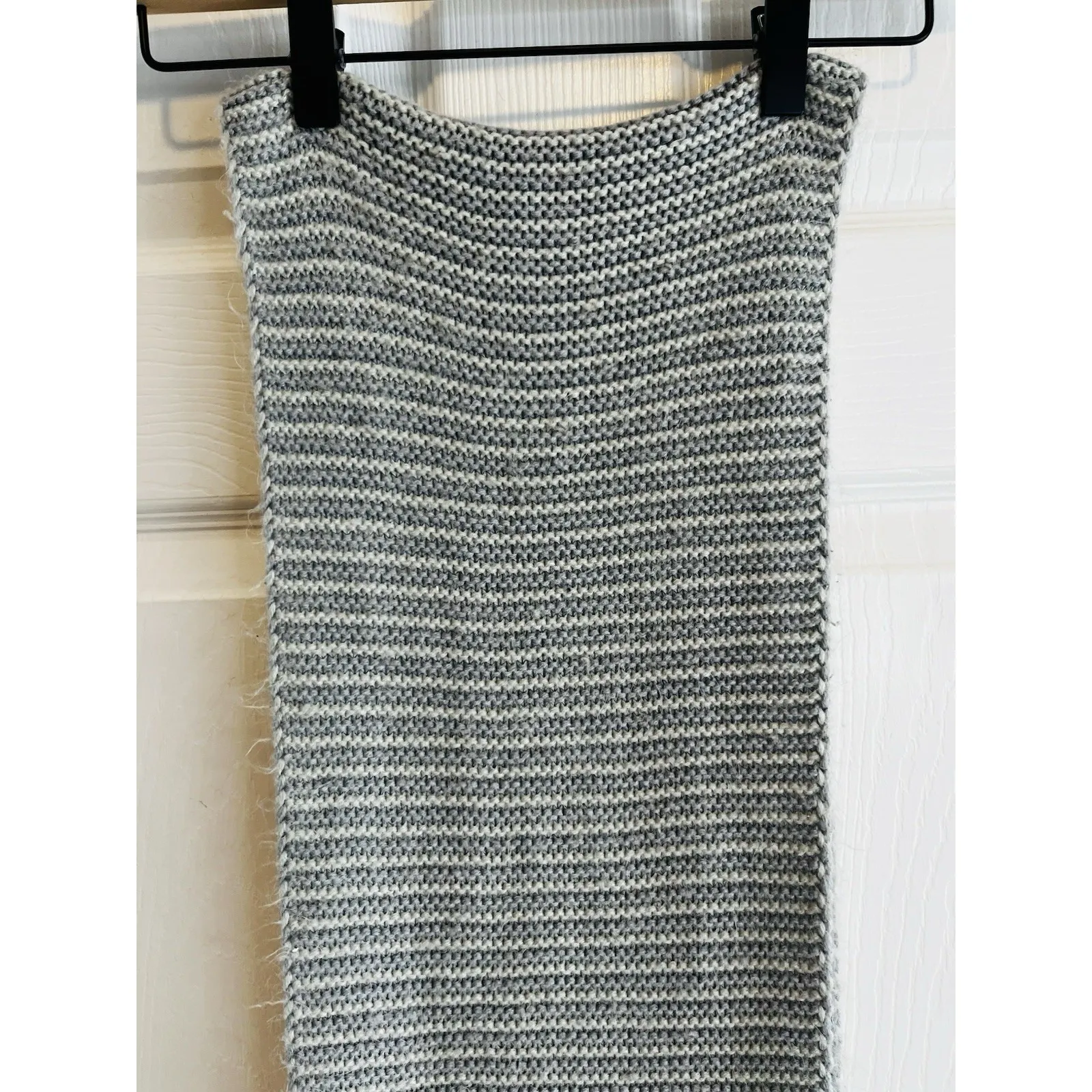 The North Face Knit Cowl Neck Warmer Gray Infinity Striped Soft Winter Scarf - Image 4