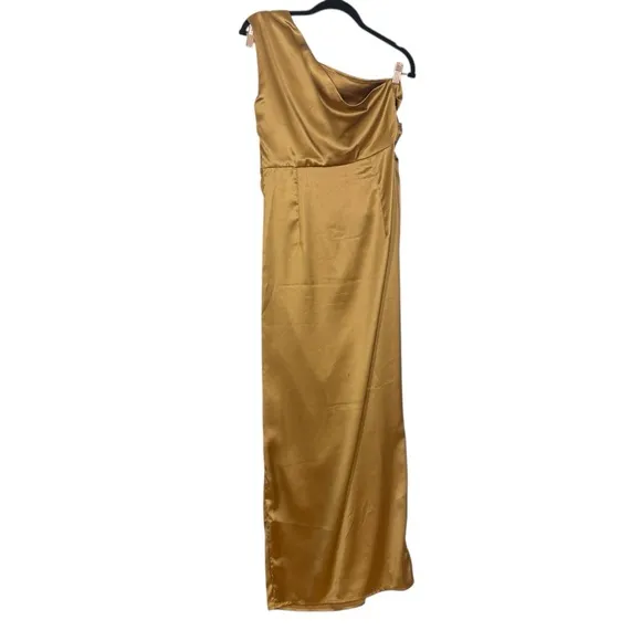 PETAL & PUP NWT $129 bronze satin one shoulder maxi dress  8‎ M - Image 6