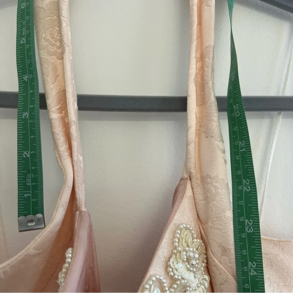 Vintage 90s Prom Dress Halter Sequins Beaded Pale Petal Pink Knee Length 7 / 8 - Image 8