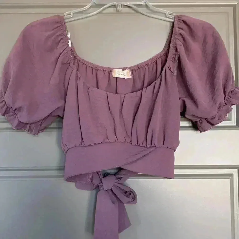 ALTARD STATE PURPLE PUFF SLEEVE CROP TOP SMALL - Image 3