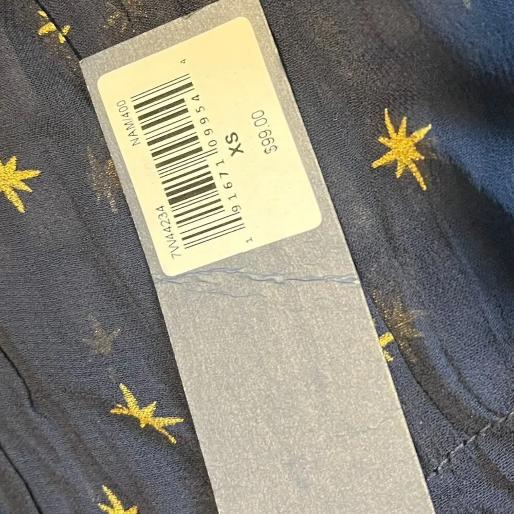 Lucky Brand Women's XS Peasant Top Navy Blue Gold Stars‎ Sheer Celestial - Image 4