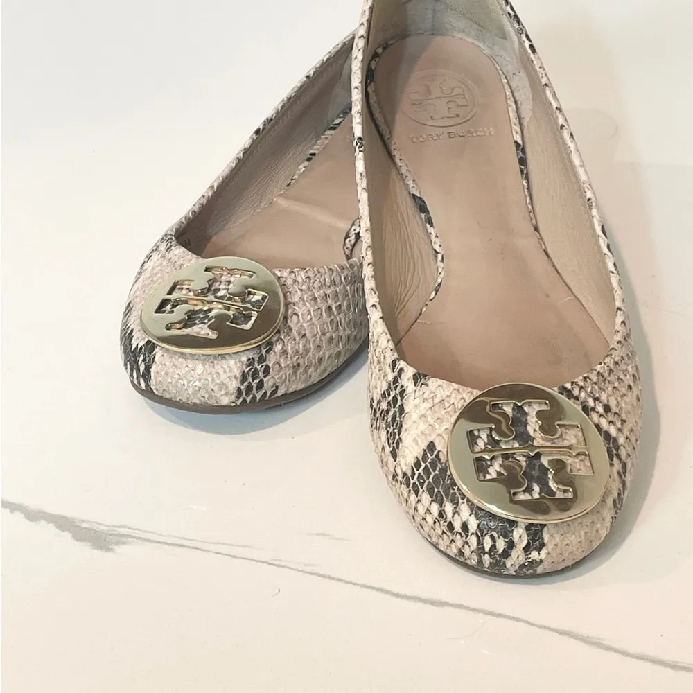 Tory Burch Snakeskin Ballet Flats - Cream and Black - Image 7