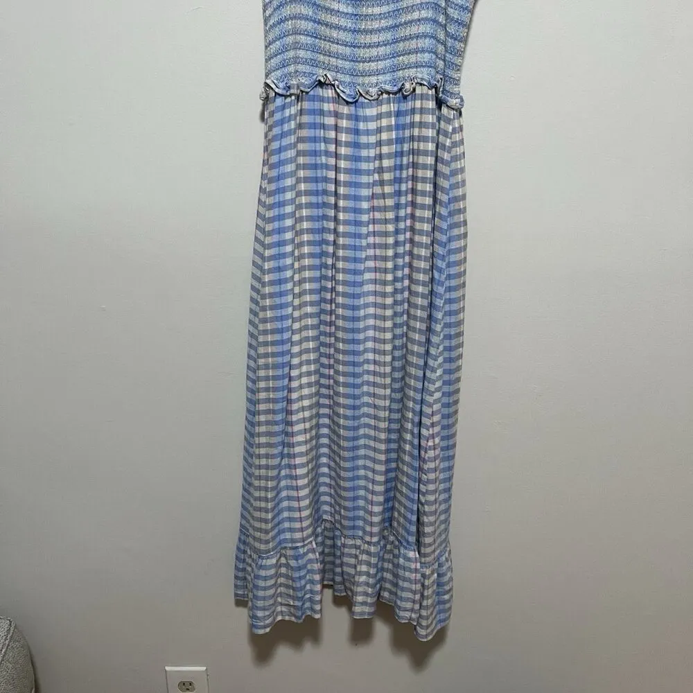 Rails Rumi Smocked Blue Ivory Sky Cherry Midi Linen Blend Dress Size Medium - Image 9