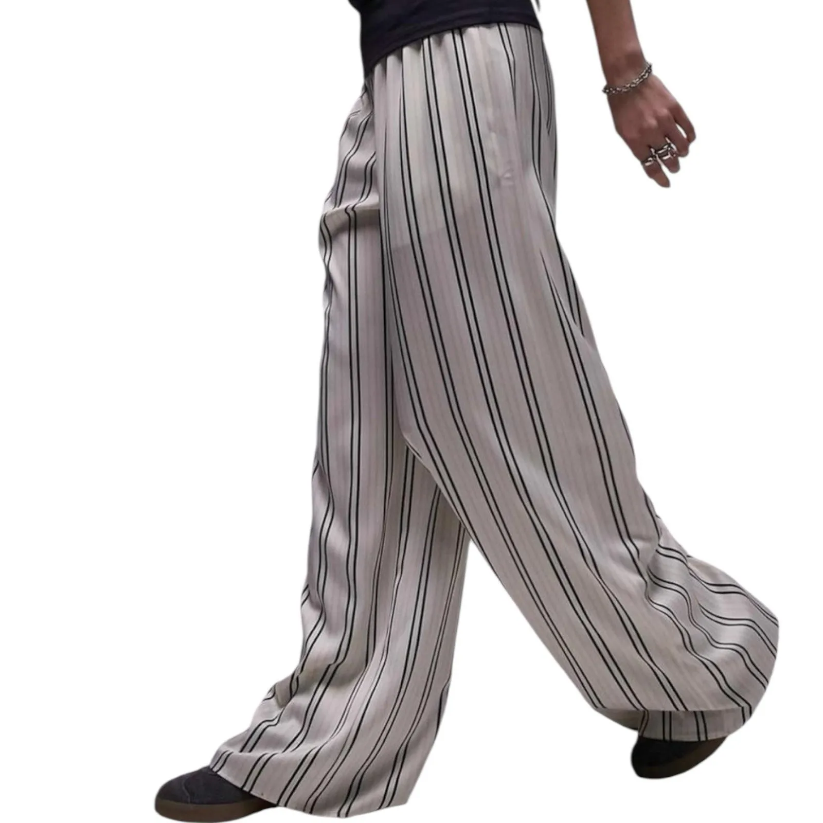 NWD TopShop Cream Striped Satin Wide Leg High Rise Pants Women’s Size 6 - Image 2