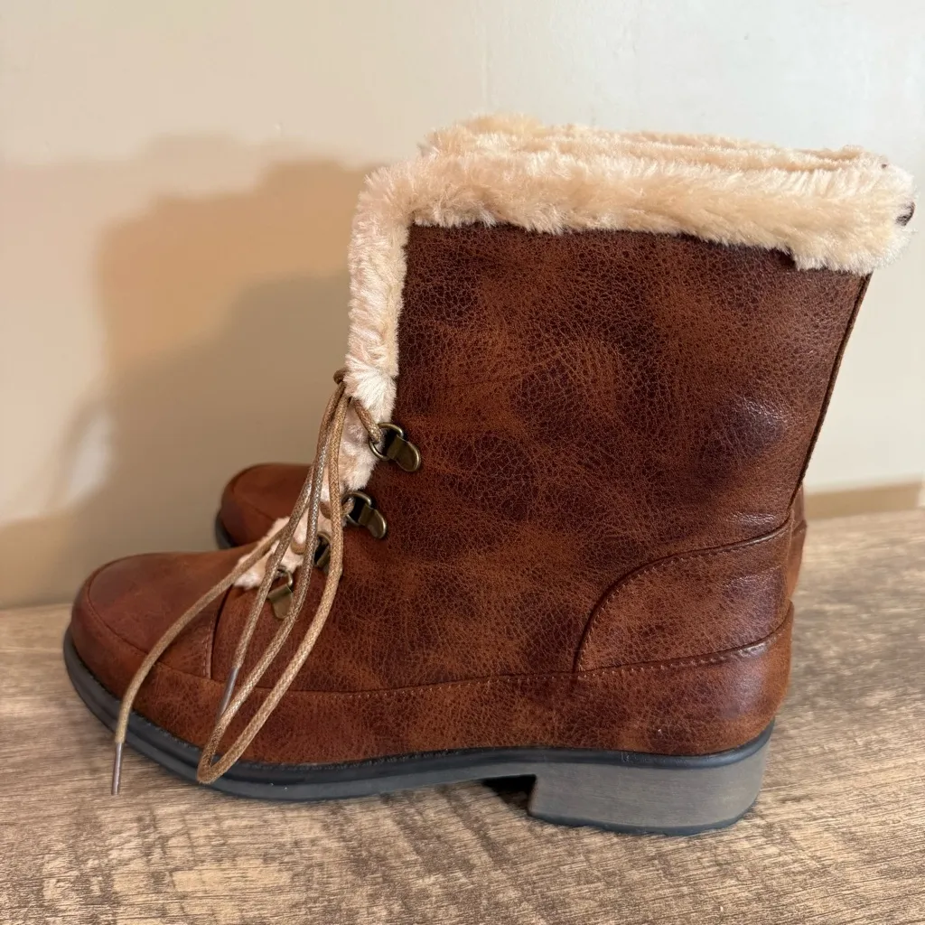 NEW Wear Ever Sampson Brown Faux Leather/Fur Boots Women’s Size 10 Lace Up - Image 6