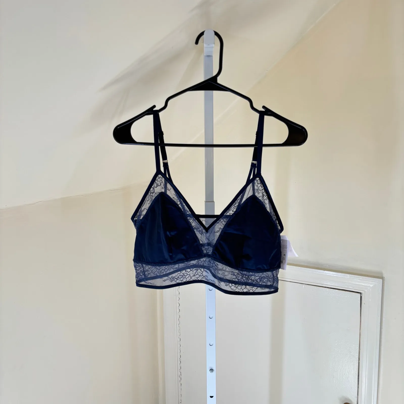 Auden NWT Women's Satin and Lace Longline Bralette Navy Blue Size L Size L - Image 2