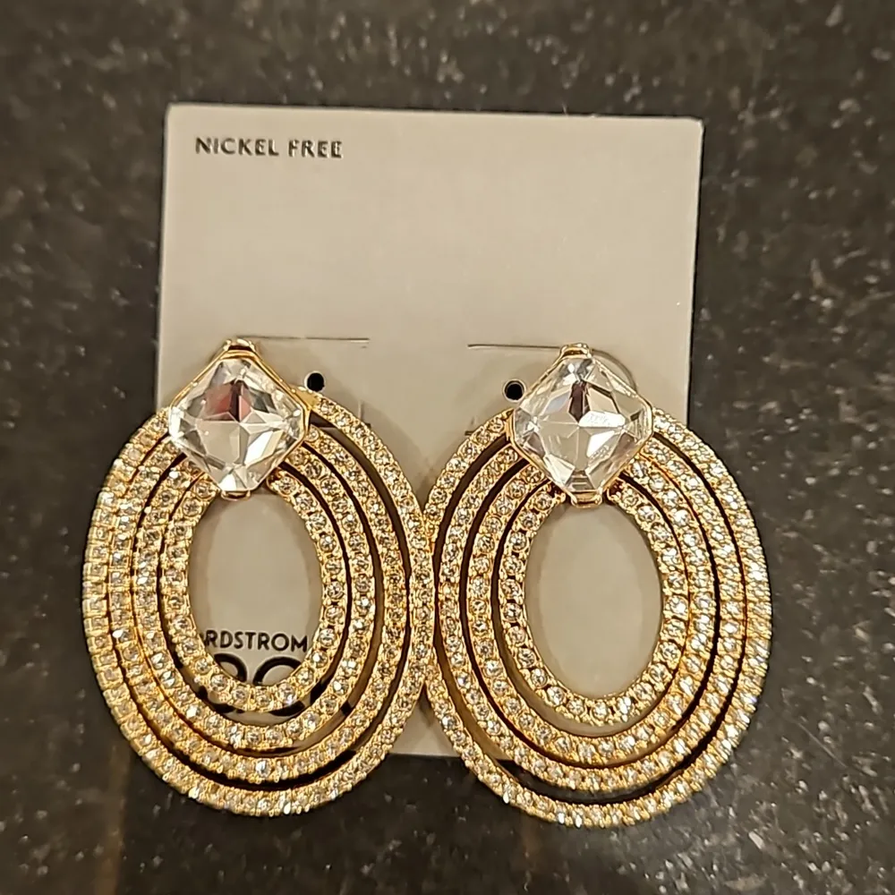 💕NORDSTROM RACK💕 Crystal Pavé Front Drop Earrings ~ Gold Clear NWT - Image 4