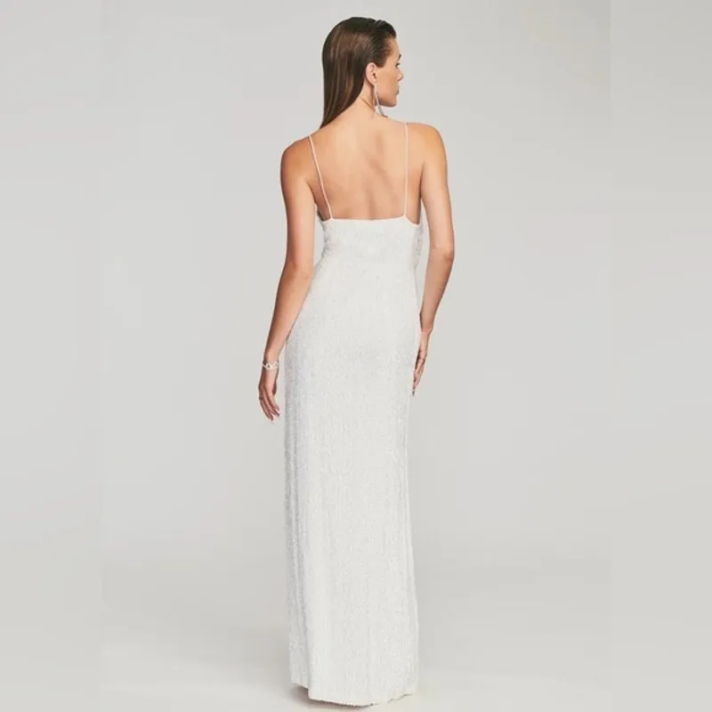 NWT RETROFETE Women's Moonglow White Katya Revolve Sequin Maxi Dress Size Large - Image 2