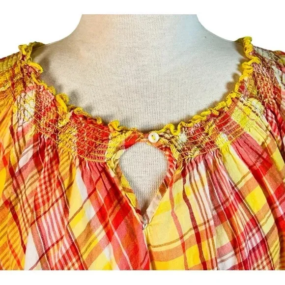 LANE BRYANT MADRAS PLAID PEASANT TOP BRIGHT COLORS‎ WOMEN PLUS SIZE 18/20 - Image 2