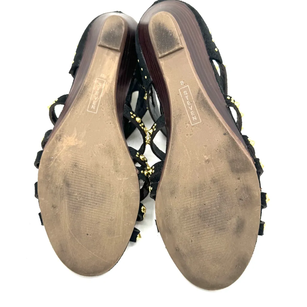 STEVEN BY STEVE MADDEN Trex Black Suede Leather Gladiator Sandal Gold Studs Sz 8 - Image 8