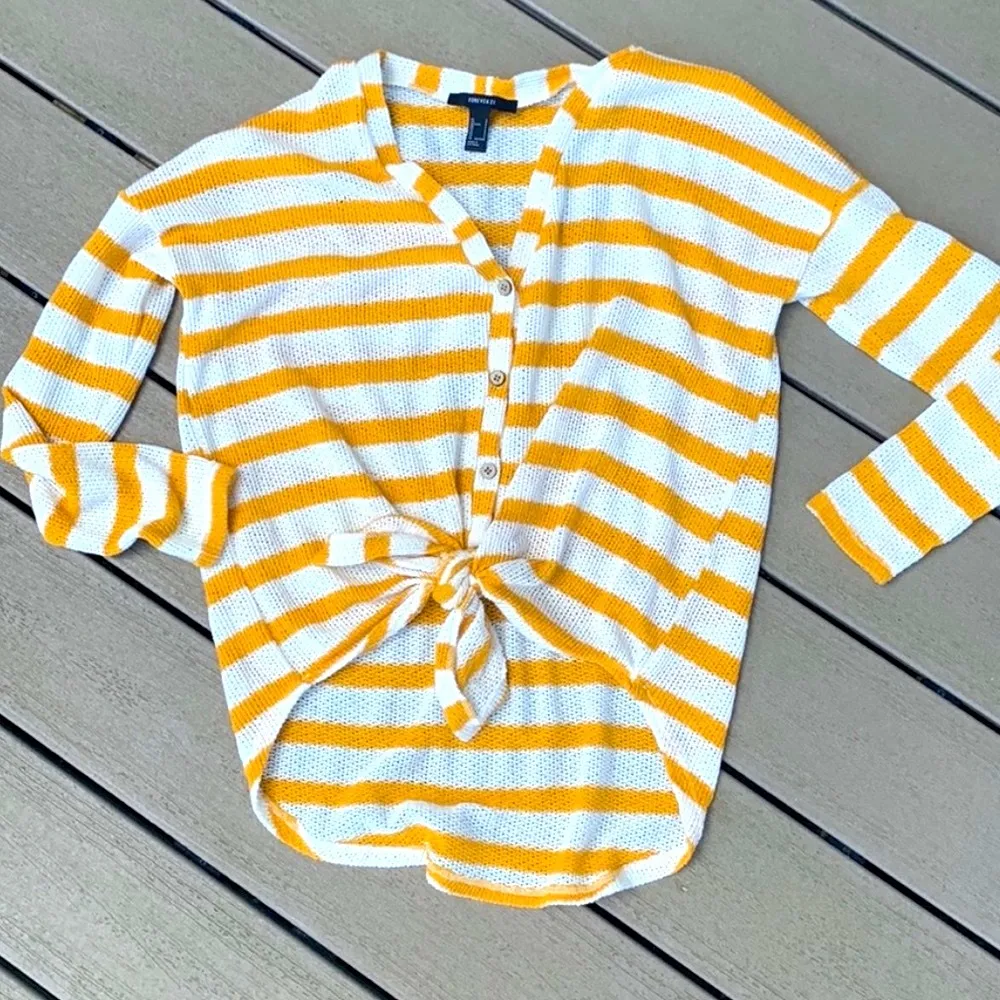 Sweater Marigold Stripe Cardigan Tie Knot Lightweight Womens Oversize Small - Image 2