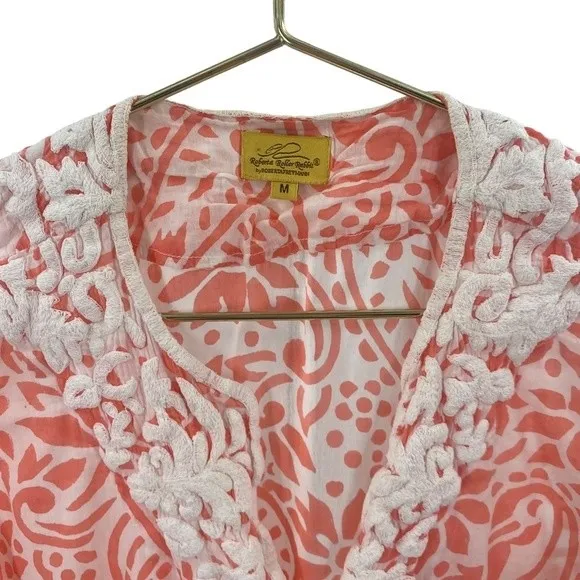 Roberta Roller Rabbit Size M Embroidered Tunic Blouse Ivory Coral Beach Paisley - Image 2