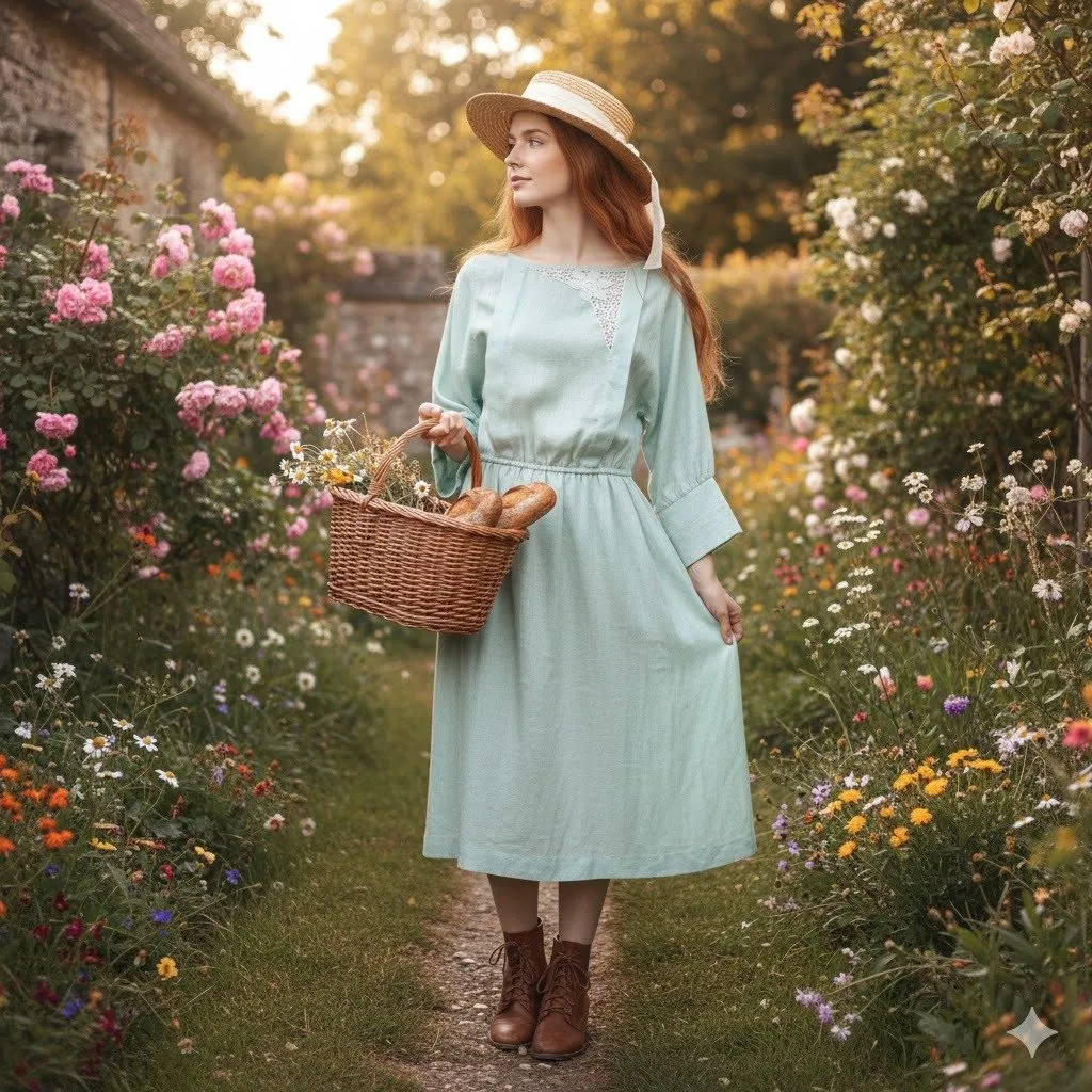 Vtg Brenner Petites Cottagecore Mint Green Pleated Lace Bodice Dress M Granny Size M - Image 11