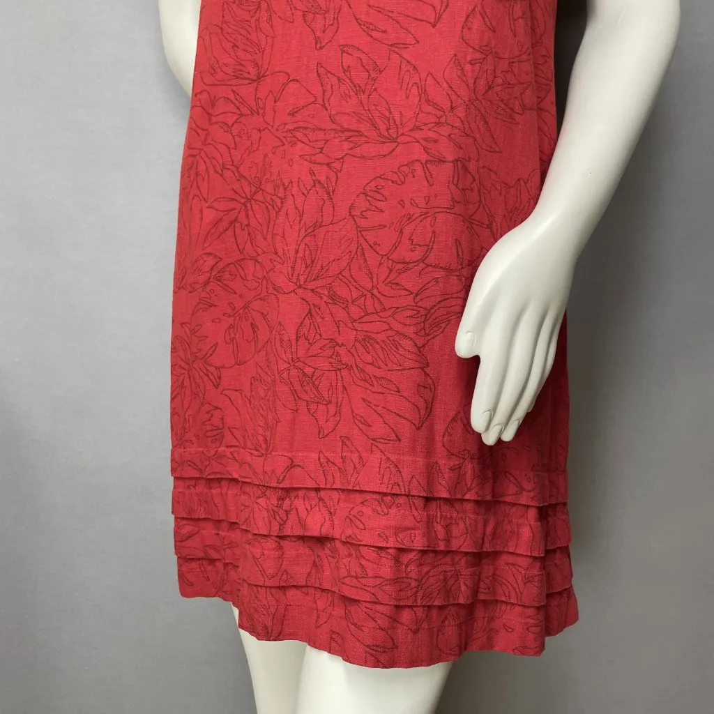 Nicole Miller Dress Linen Blend Short Sleeve Tropical Floral V-Neck Women Medium - Image 4