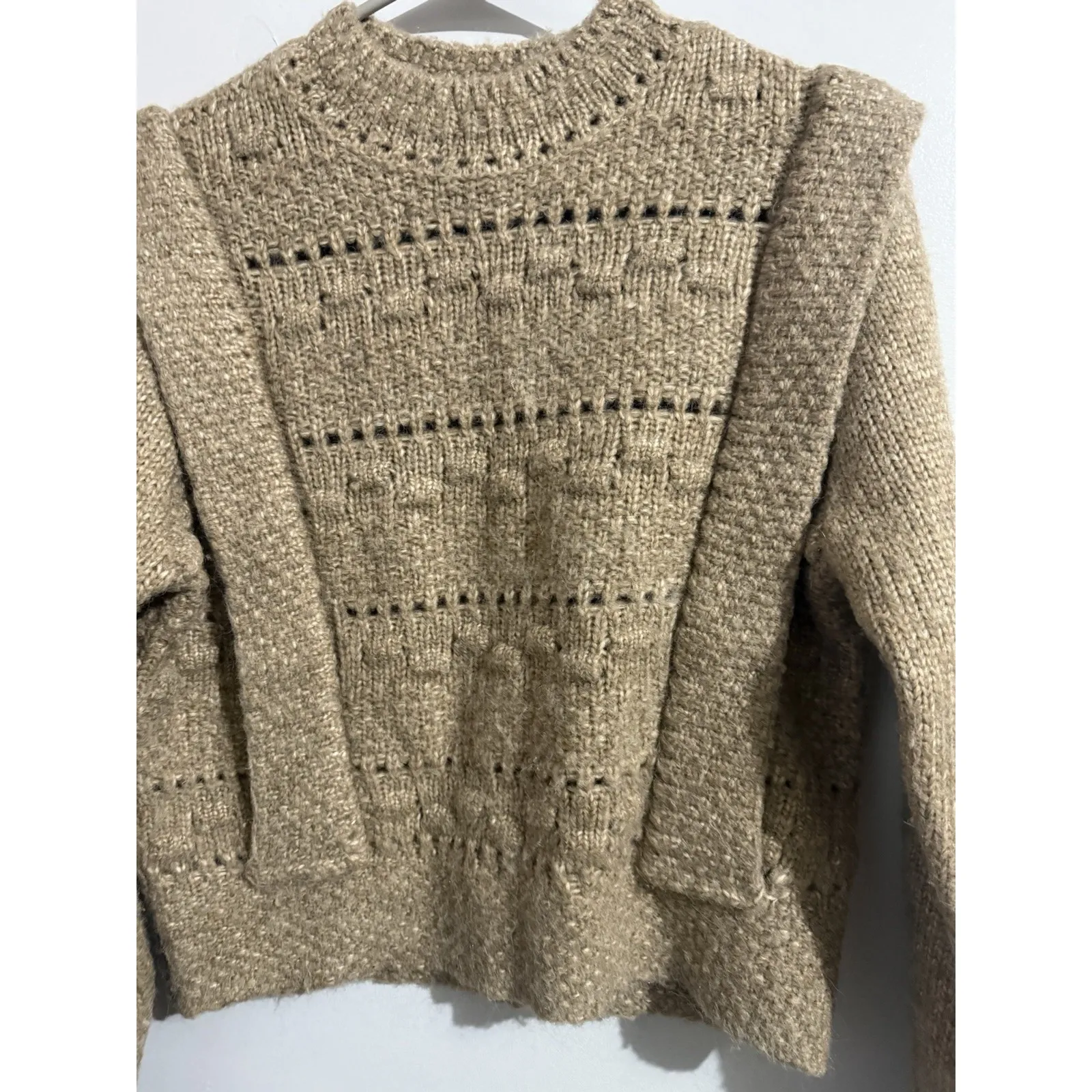 Endless Rose Sweater Size S Beige Oatmeal Crew Neck Chunky Knit Pullover - Image 2
