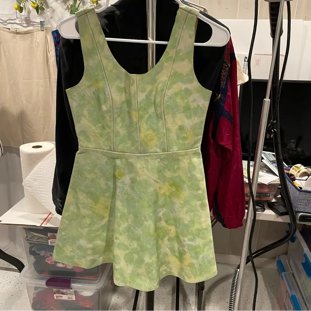 Steampunk leather mini dress handmade tie die skater mini open back flare Yellow Size XS - Image 3