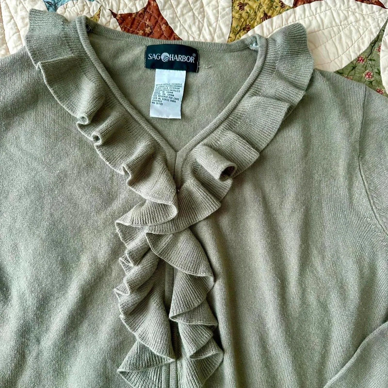 Vintage Y2K sea foam green ruffle v neck fairycore sweater - Image 3