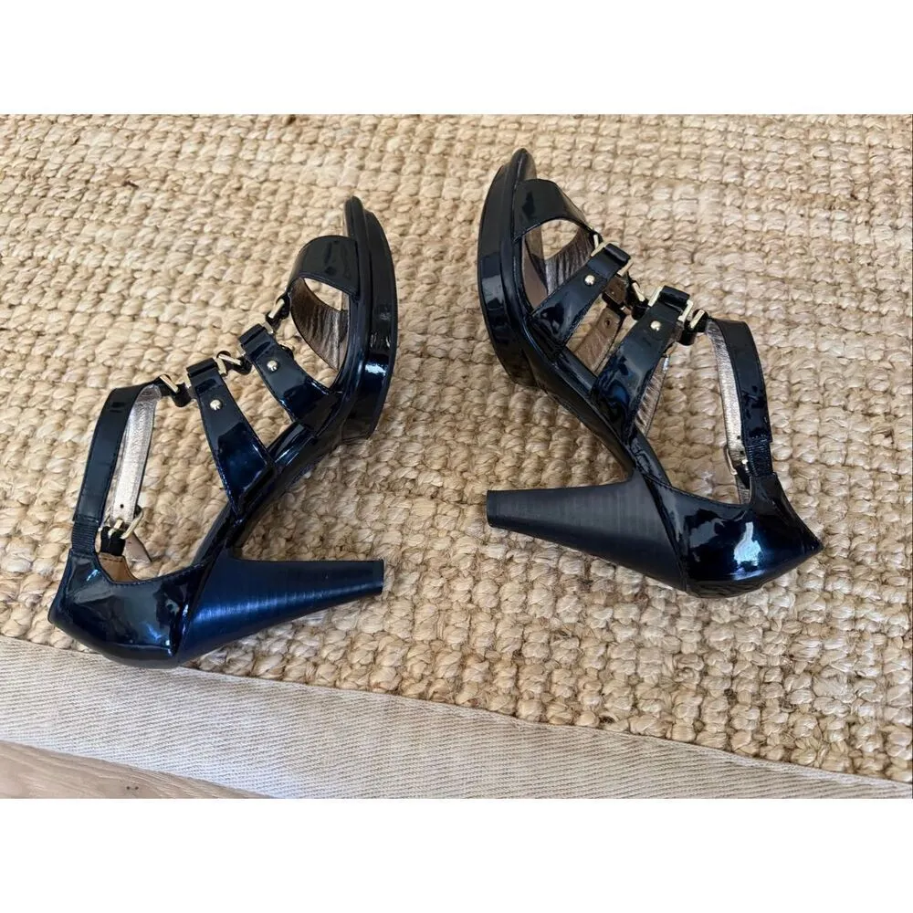 Sofft Black Patent Leather Strappy Platform Sandals Heels Womens 7M Black Size 7 - Image 6