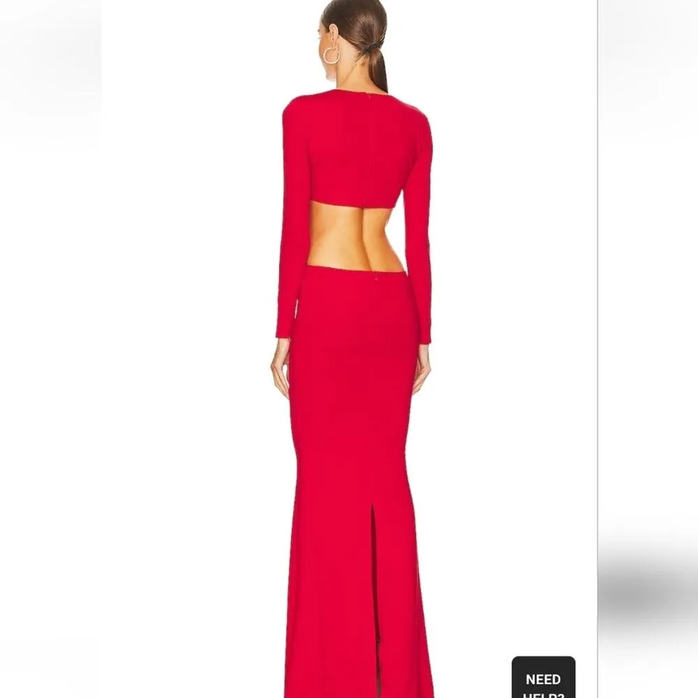 Retrofete Miley Dress Red Maxi Cutout Long Sleeve Size XL NWT Long Sleeve - Image 3