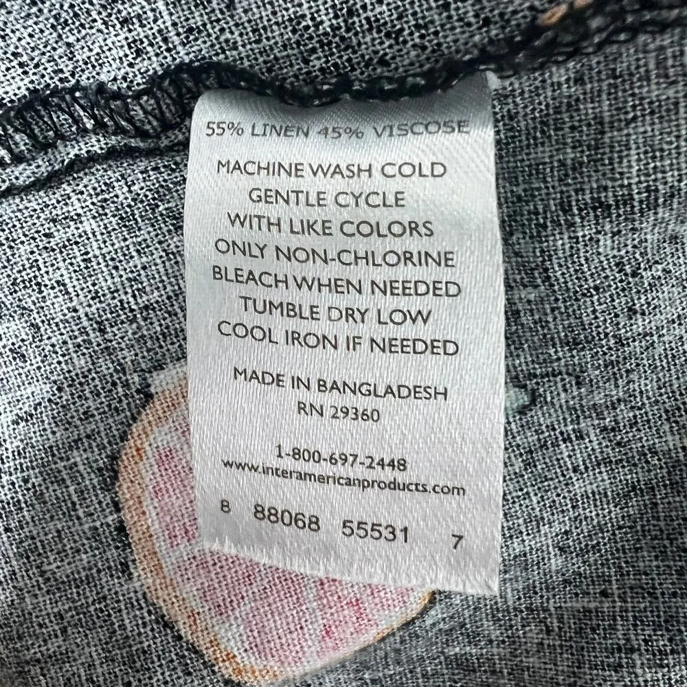 Dip Dress Womens XL Novelty Fruit Print Linen Tropical Beachy Travel Vacation Black - Image 9