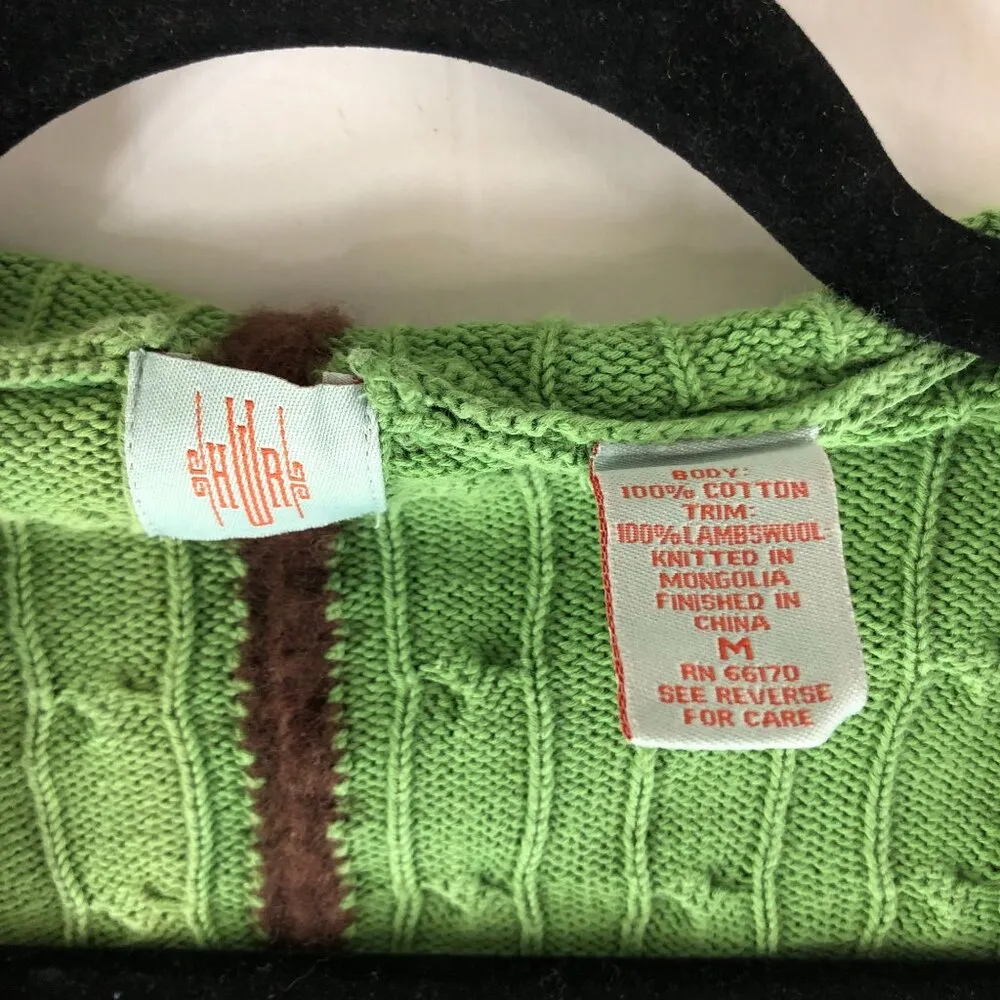Monogram HWR Anthropologie Green Hooded Cardigan Sweater Cotton Lambswool Trim M - Image 4