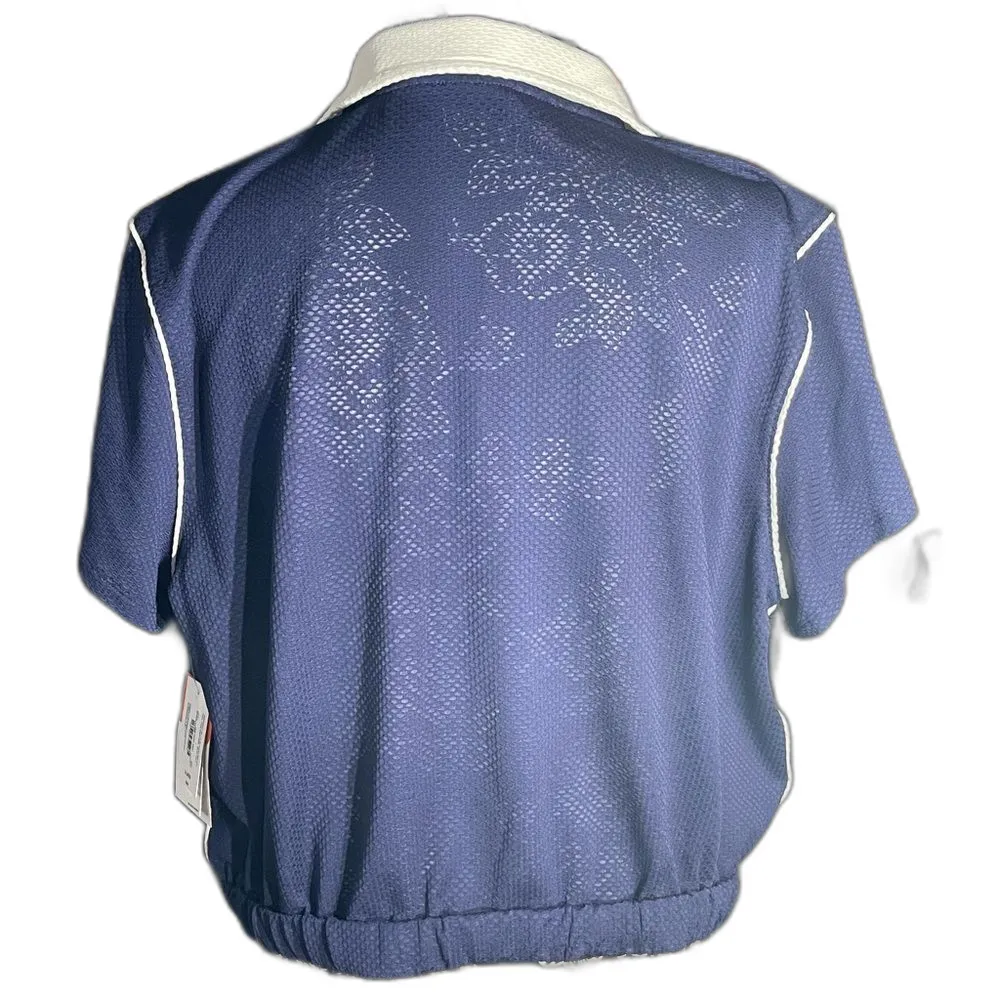 NWT Sports Illustrated Women's Navy Blue Mesh Short Sleeve Top Polo Collar - Image 4