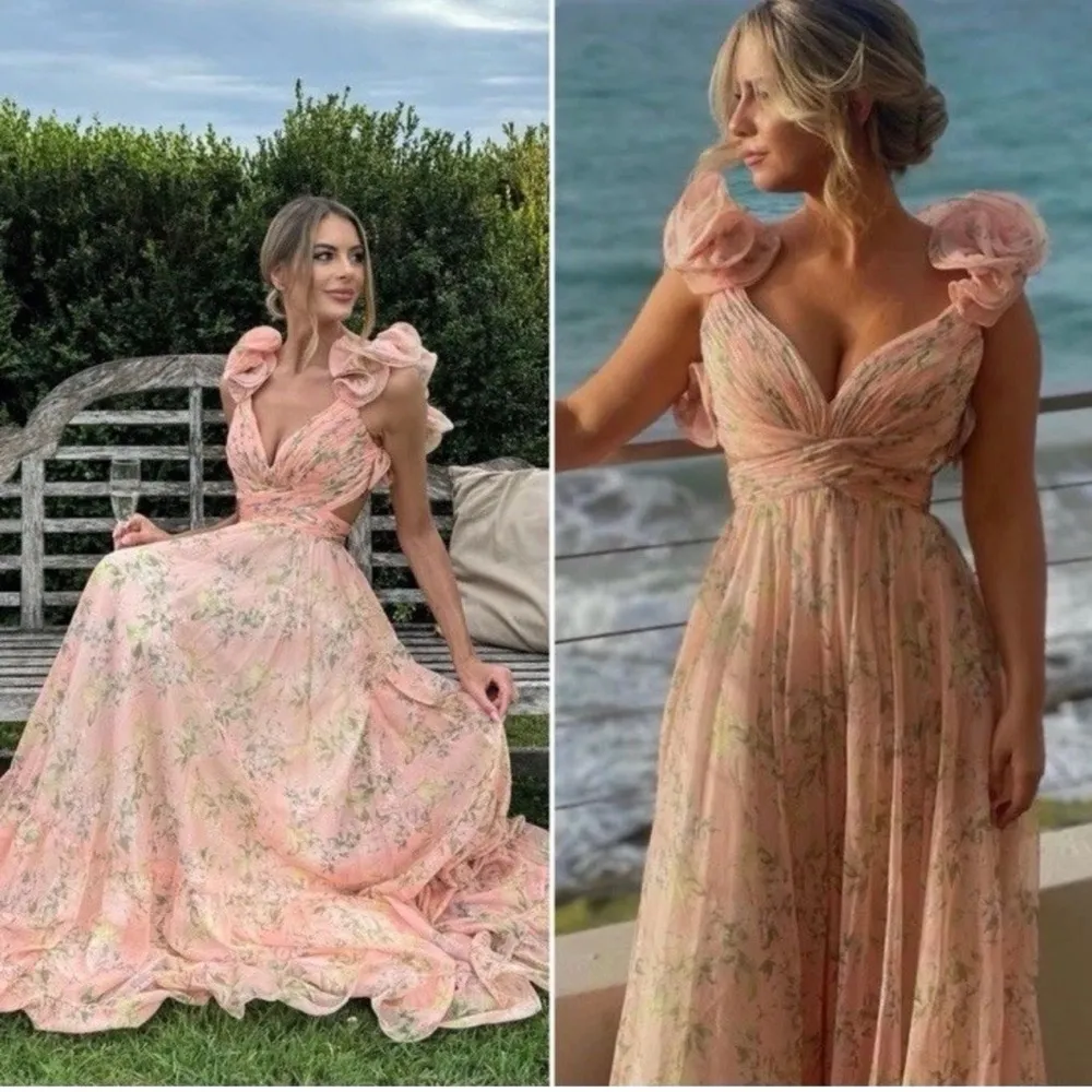 MAC DUGGAL 67803 RUFFLE TIERED FLORAL CUT-OUT CHIFFON GOWN SIZE 4 - Image 3