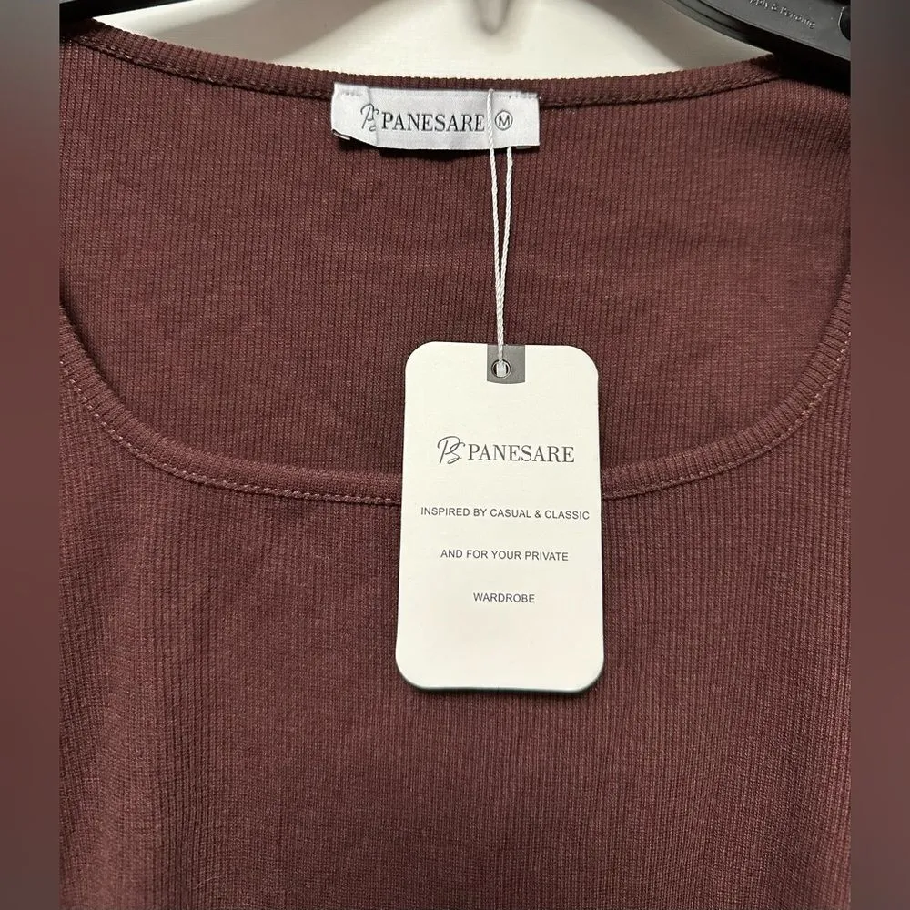 Long Sleeve Rouched Mini Dress New Brown Ribbed Bodycon (273) Size M - Image 3